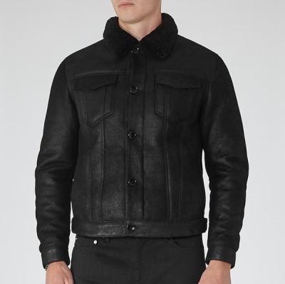 Reiss 1971 ZEPLEN SHEARLING JACKET BLACK