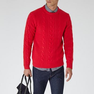 Reiss TALE CHUNKY CABLE KNIT JUMPER RED