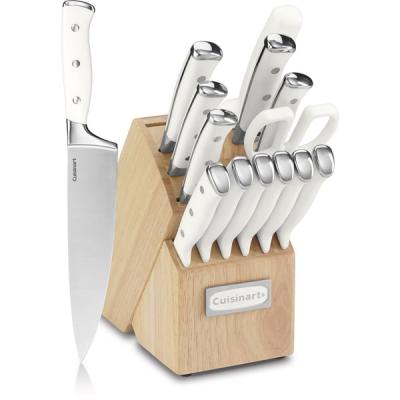 Cuisinart Classic Forged Triple Rivet 15-Piece Cutlery Set with Block, White/Stainless