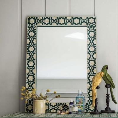 LARGE JADE GREEN FLORAL BONE INLAY MIRROR