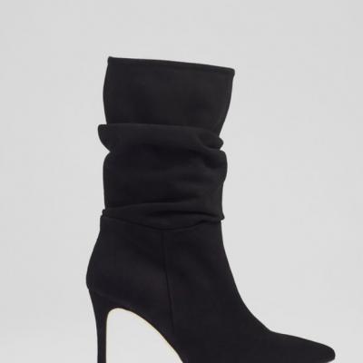 Dallas Black Suede Ruched Knee Boots