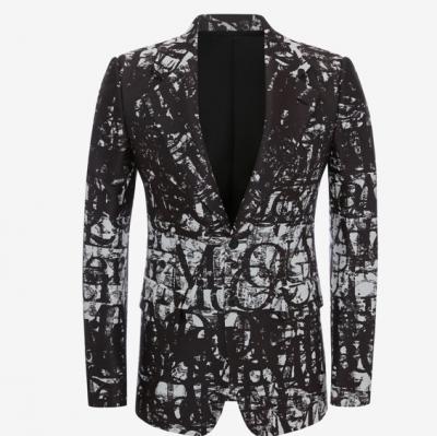 Men's McQueen Logo Stamp Single-breasted Jacket in Black/white