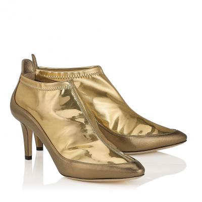 Light Honey Metallic Nappa and Gold Stretch Fabric Booties - Diedre 65 - JIMMY CHOO