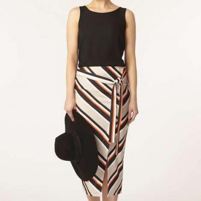 Stripe Wrap Belted Pencil Skirt - Dorothy Perkins