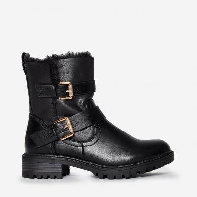 Black ‘Aruba’ Faux Fur Biker Boots Dorothy Perkins