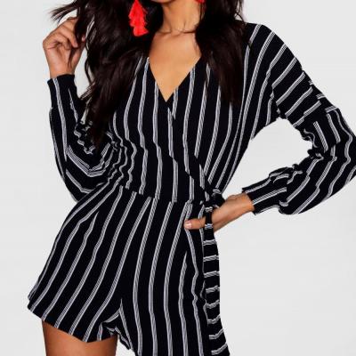 Jamie Striped Balloon Sleeve Playsuit Boohoo
