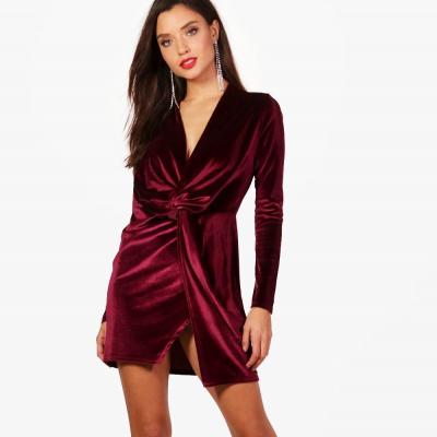 Elsie Velvet Twist Detail Bodycon Dress Boohoo