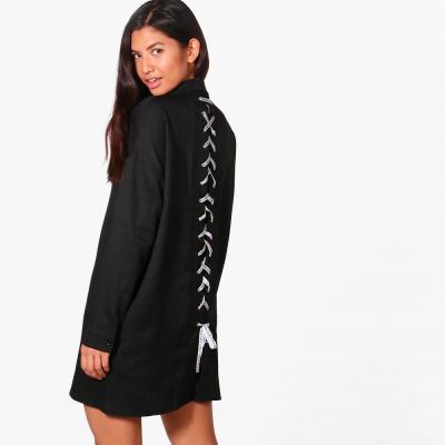 Melissa Slogan Lace Up Eyelet Shirt Dress Boohoo