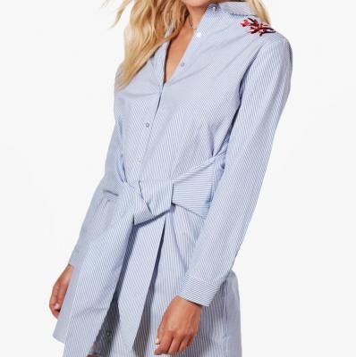 Violet Pin Stripe Waist Embroidered Shirt Dress Boohoo