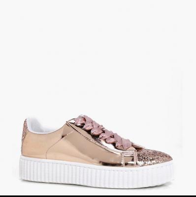 Emily Glitter Panel Ribbon Lace Up Trainer Boohoo