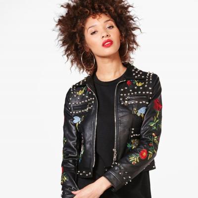 Hannah Embroidered Studded Biker Jacket Boohoo