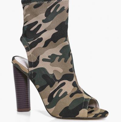 Sarah Camo Peeptoe Sock Boot - Boohoo