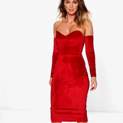 Lara Velvet Bandeau Sleeve Midi Dress - Boohoo
