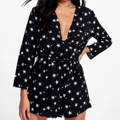 Jessica Star Print Wrap Front Playsuit Boohoo