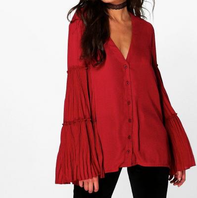 Amy Pleated Flute Sleeve Blouse at boohoo.com