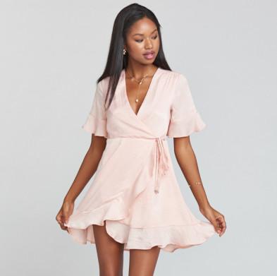 Evelyn Mini Wrap Dress ~ Icy Pink Sheen Show Me Your MuMu