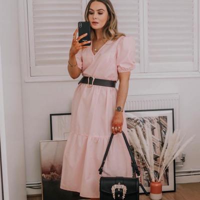 Pink Tier Poplin Midi Dress