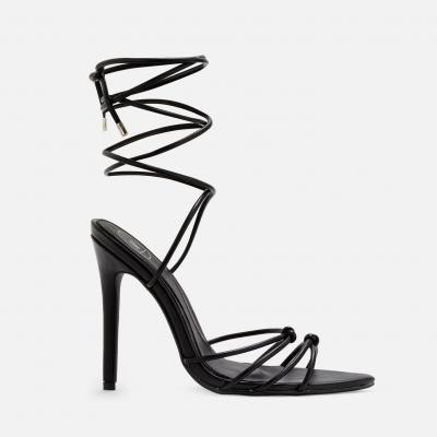Black Pointed Toe Lace Up Barely There Heels Missguided