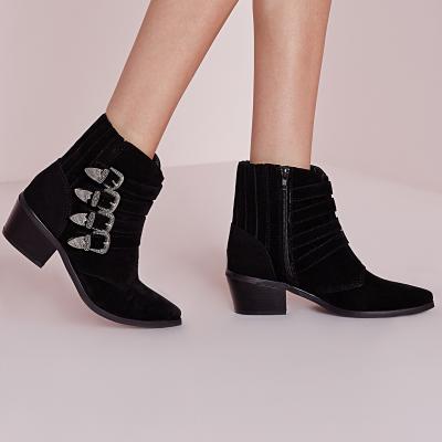 MissGuided western buckle ankle boots black