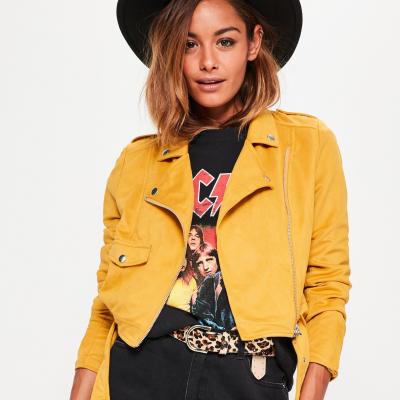 Faux Suede Belted Biker Jacket Mustard - Missguided