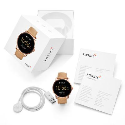 Q Wander Touchscreen Light Brown Leather Smartwatch - Fossil