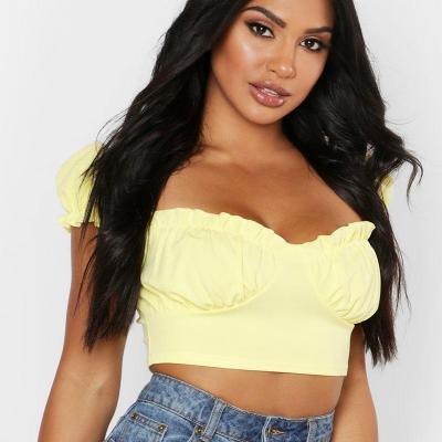 Cup Detail Ruffle Peasant Top Boohoo