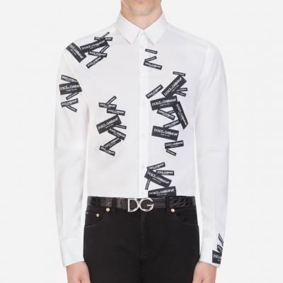 Mens Shirts Dolce&Gabbana - GOLD FIT SHIRT IN COTTON WITH PATCH