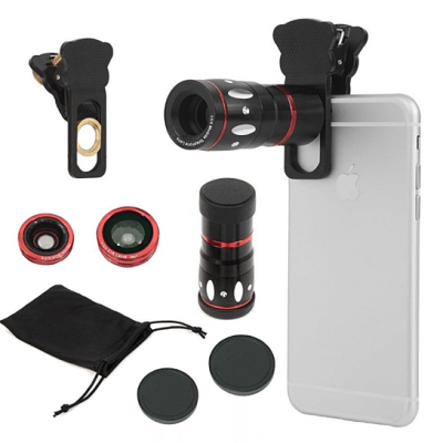 4-in-1 Universal Clamp Clip Camera Lens Kit Set 10x Optical Zoom Telescope + Fish Eye Lens + Wide Angle + Micro Lens Kit on OpenSky