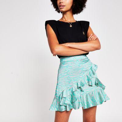 Green animal print skirt River Island