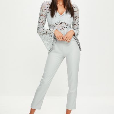 Grey Flared Sleeve Lace Top Jumpsuit Missguided
