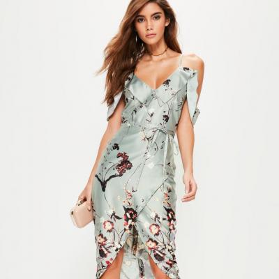 Grey Frill Floral Midi Dress Missguided