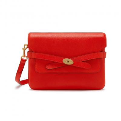 Belted Bayswater Satchel Lipstick Red Small Printed Grain Women Mulberry