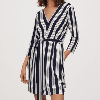 V-neck Dress White/blue striped WOMEN H&M US