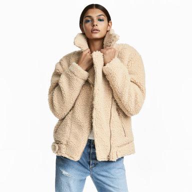 Pile Biker Jacket Beige Women H&M US