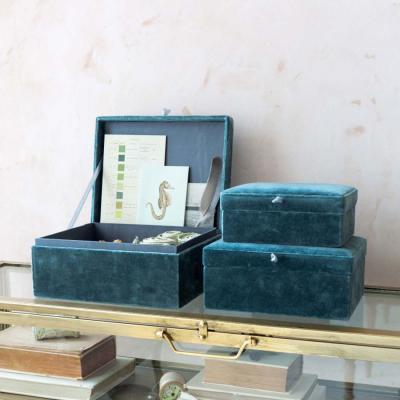 Set of Three Blue Velvet Boxes Graham & Green