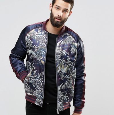 ASOS Bomber Jacket With Print In Burgundy