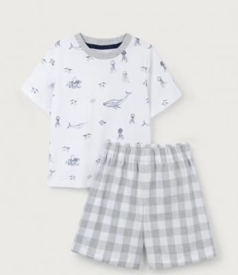 Organic Cotton Regular Fit Under The Sea Gingham Shortie Pyjamas