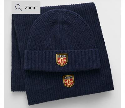 Navy Badge Wool Beanie Scarf Gift Set
