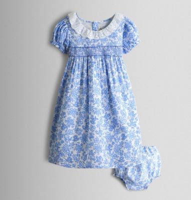 Blue Garden Floral Smocked Woven Dress