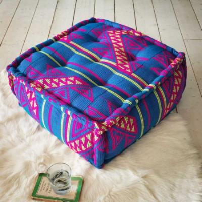 Blue Ikat Pouffe