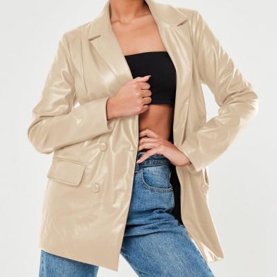 Stone Faux Leather Oversized Blazer Missguided
