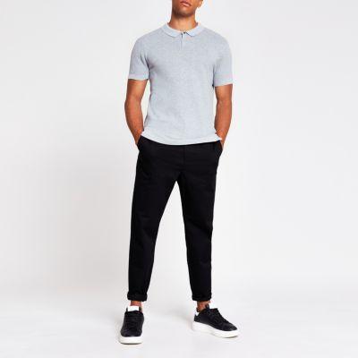 Jack and Jones grey knitted polo shirt River Island