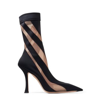 Black and Nude Sheer Spiral Stretch Fabric Sock Ankle Boots JIMMY CHOO/MUGLER SOCK ANKLE BOOT Jimmy Choo / Mugler JIMMY CHOO