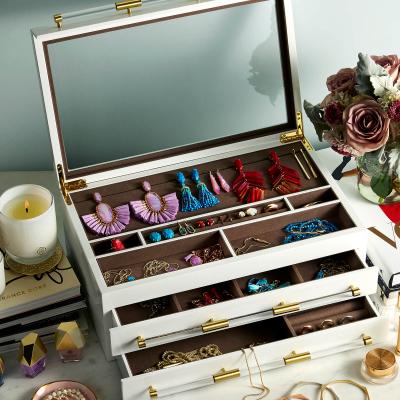 Large Antique Brass Jewelry Box in White Lacquer Kendra Scott