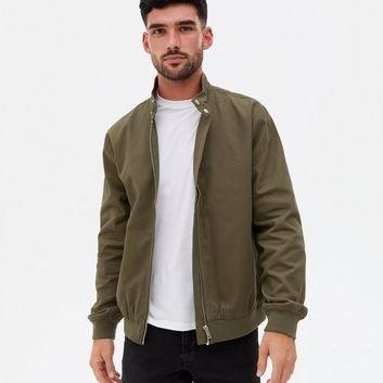 Khaki High Neck Harrington Jacket New Look