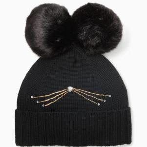 cat beanie with faux fur pom - kate spade new york