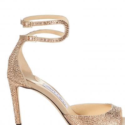 Rose Gold Satin Sandals with Crystal Hotfix Lane 85 Pre Fall 18 JIMMY CHOO