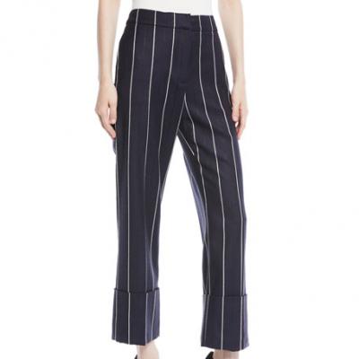 Oscar de la Renta Straight-Leg Cuffed Pinstripe Wool-Blend Pants