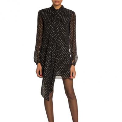 Saint Laurent Star-Print Chiffon Tie-Neck Mini Dress