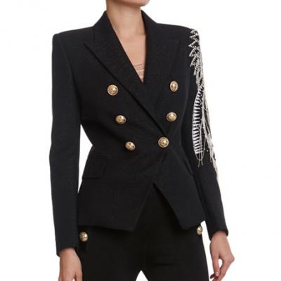 Balmain Chain-Embroidered Double-Breasted Blazer